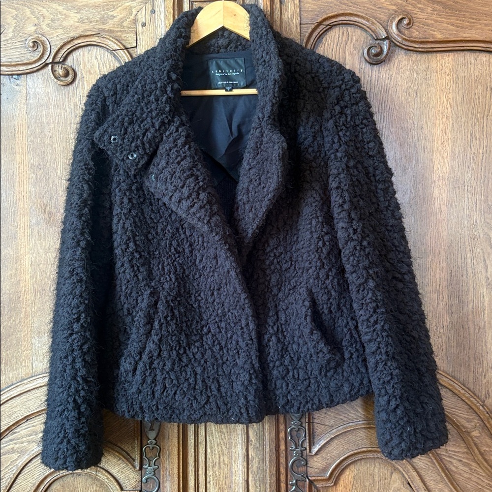 SANCTUARY Teddy Bear Shearling Moto Jacket – Black – Size Small - Picture 7 of 13